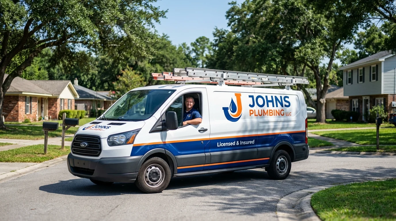 Johns Plumbing LLC service van in Thompson, ND