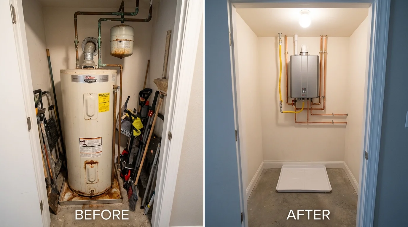 Tank water heater versus wall-mounted tankless unit comparison for Thompson, ND homeowners